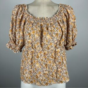 ❤️ Old Navy Floral Blouse Boho Peasant Short Sleeve Peplum Off Shoulder Ruche S